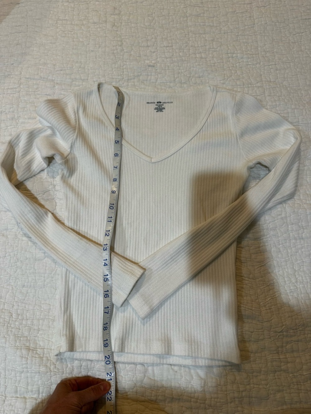 Brandy Melville White Ribbed V-Neck Sweater